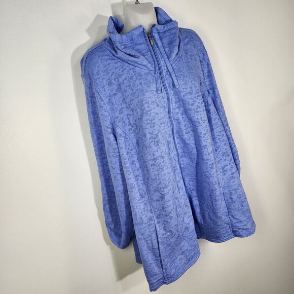 Exertek Jacket Womans Size 3X Baby Blue Burnout Cotton Blend Full Zip Roll Tab - Picture 4 of 11
